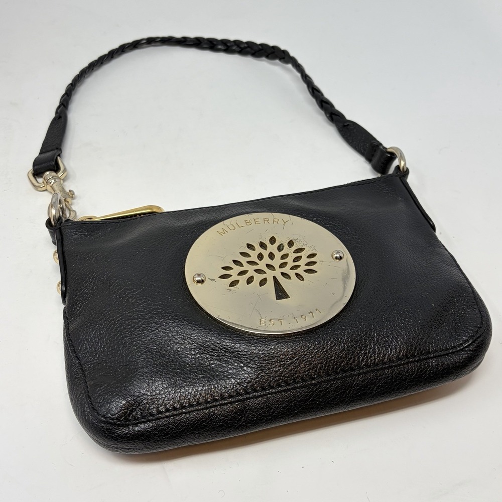 Mulberry Daria Pochette Mini Shoulder Bag Black Leather Braided Strap Small - Picture 11 of 14